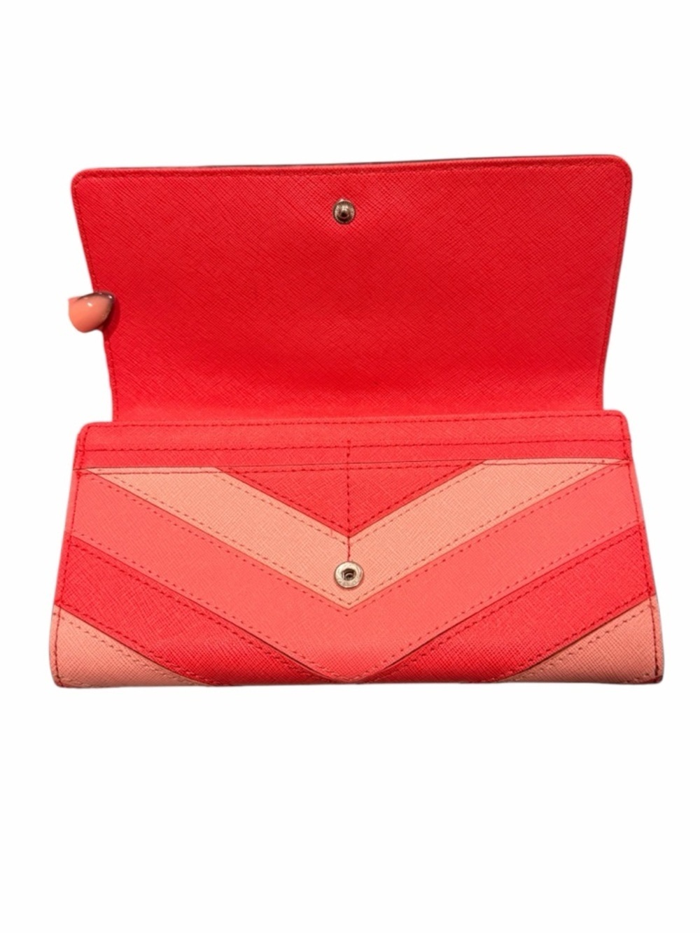 Michael Kors Coral & Red Chevron Leather Wallet Excellent - Picture 4 of 4